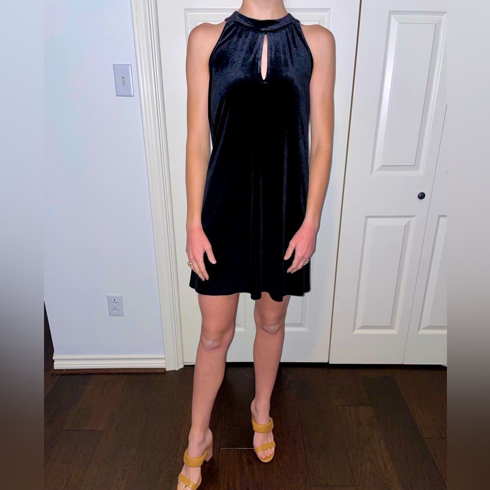 Veronica M Black Velvet Mini Dress